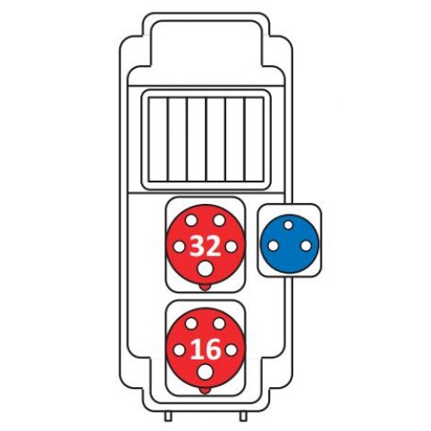 Zásuvková rozvodnice 1x3253+1x1653+1x230 V, IP 54, 5-6 modulové okénko