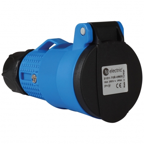 1x16A / IP 44 - Spojovací zásuvka, modrá, vývodka