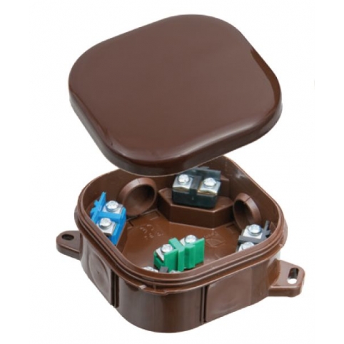 Instalační krabice na stěnu IP 54, 92x92x44 mm, 4 průchodky, 5x2 svorky 4 mm2, hnědá