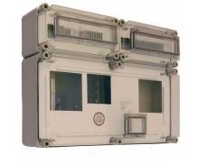 Box pro 2x jednofázový elektroměr, příprava + 4 modulové okénko (300x600x170 mm) + 2x box 12 modulů, 1x TS35 (150x300x170 mm) - nahoře - montáž na šířku, 450x600x170 mm