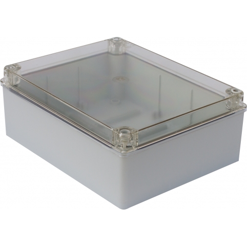 Krabice 240x190x90 mm, bez průchodek, IP 65, transparentní víko