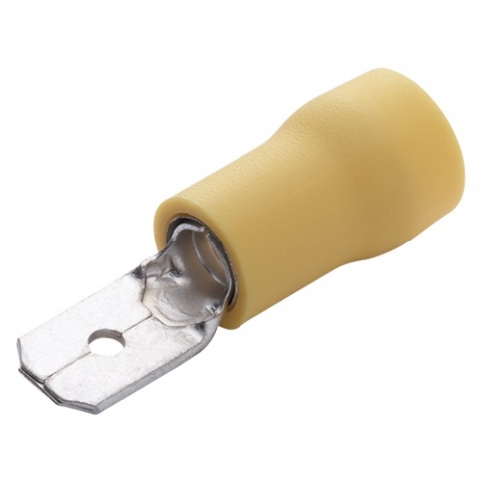 Plochý spojovací kolík s izolací - žlutý, 6,3x0,8 mm, průřez vodiče 4-6 mm2 