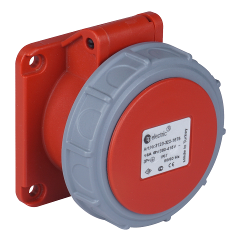 4x32A / IP 67 - Vestavná zásuvka, rovná, kompaktní příruba 75x75, Quick Connect