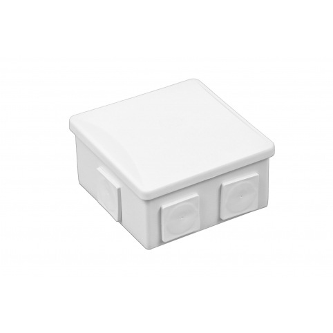 Krabice 80x80x40 mm, 6 hranatých průchodek, IP 44, bílá