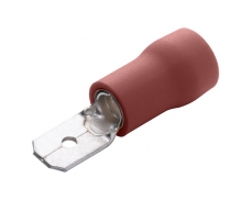 Plochý spojovací kolík s izolací - červený, 2,8x0,5 mm, průřez vodiče 0,5-1,5 mm2  