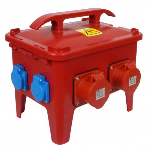 Mobilní zásuvkový box, 4x230 V, 2x32 A 5P 400 V, 2x16 A 5P 400 V, chránič a jištění,  IP 44 