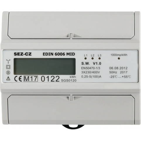 Fakturační elektroměr, MID, 5-100 A, 1 tarif, 3 fázový, LCD displej, 7M/DIN