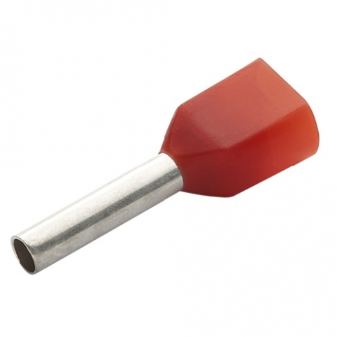 Kabelová dutinka lisovací, dvojitá, izolovaná - červená, průřez vodiče 2x1,5 mm2, délka bez izolace 12 mm