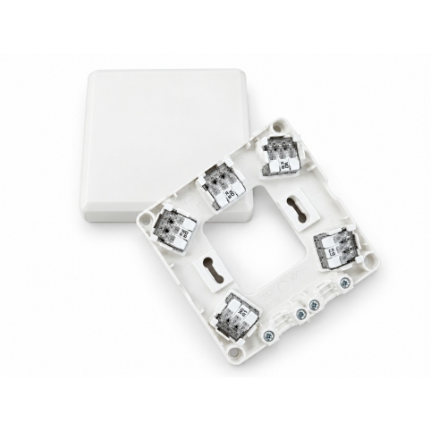 Instalační krabice pod/na omítku, svorky 5x0,5-4 mm, 103x103 mm, 24 A, 400 V, bílá, IP 20