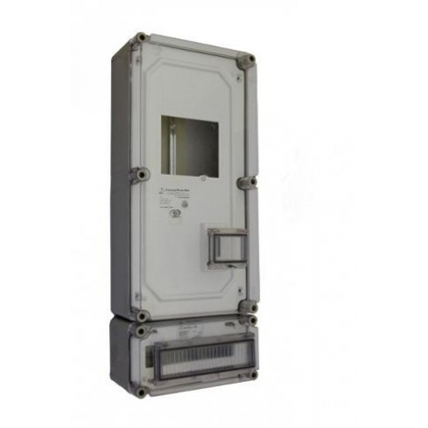Box pro třífázový elektroměr, příprava + 4 modulové okénko (300x600x170 mm) + 12 modulový box, 1x TS35, PE a N svorka (150x300x170 mm) - dole