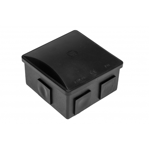 Krabice 80x80x40 mm, 6 hranatých průchodek, IP 44, černá, UV