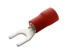 Lisovací vidlička, izolovaná - červená, M10, průřez vodiče 0,5-1,5 mm2 