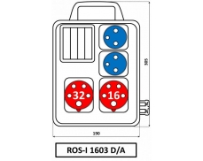 Zásuvková rozvodnice 1x3253+1x1653+2x230 V s držákem, nejištěná, 4 modulové okénko, IP 44