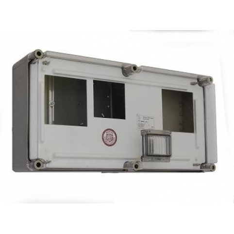 Box pro 2x jednofázový elektroměr, příprava + 4 modulové okénko, 300x600x170 mm - montáž na šířku