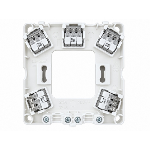 Instalační krabice pod/na omítku, svorky 5x0,5-4 mm, 103x103 mm, 24 A, 400 V, bílá, IP 20