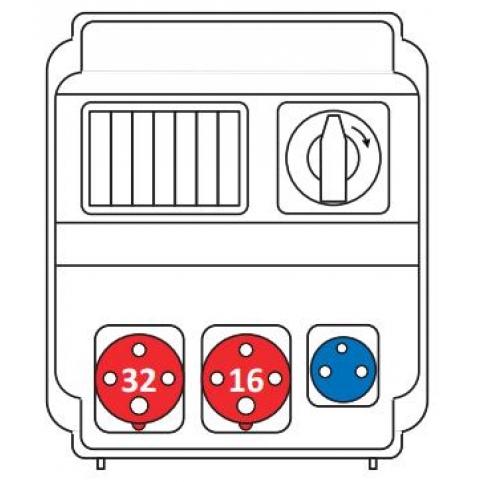 Zásuvková rozvodnice 1x3253+1x1643+1x230 V, se spínačem, IP 54, 7 modulové okénko