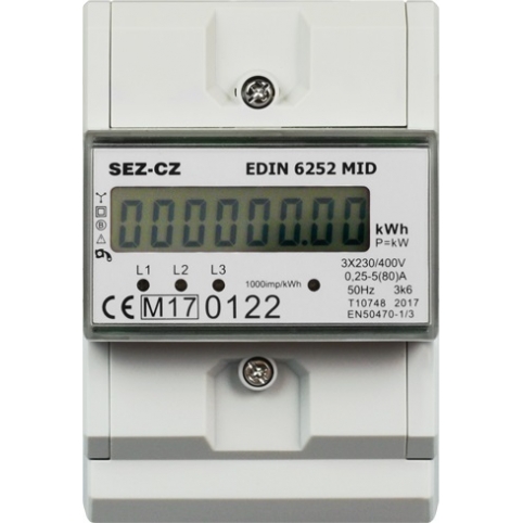 Fakturační elektroměr, MID, 5-80A, 1-tarif, 3-fázový, LCD displej, 4M/DIN