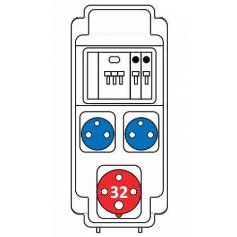 Zásuvková rozvodnice 1x3243+2x230 V jištěná, IP 54