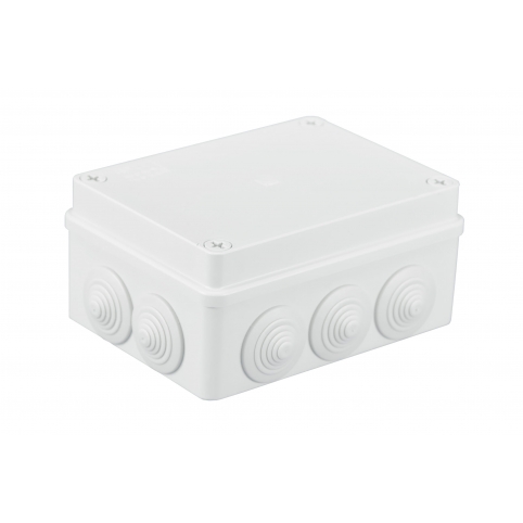 Krabice 150x110x70 mm, 10 kruhových průchodek, IP 65, bílá