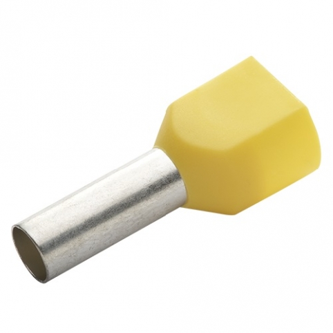 Kabelová dutinka lisovací, dvojitá, izolovaná - žlutá, průřez vodiče 2x1 mm2, délka bez izolace 10 mm