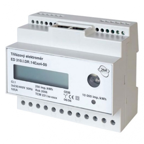 Fakturační elektroměr nepřímé měření X/5 A, 2-4 tarif, 3 fázový, LCD displej, 6M/DIN