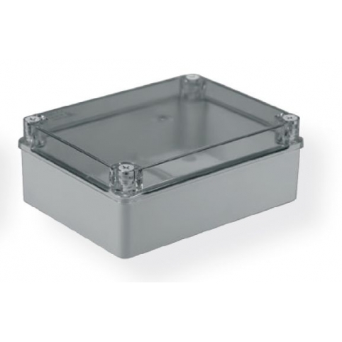 Krabice 240x190x90 mm, bez průchodek, IP 65, transparentní víko